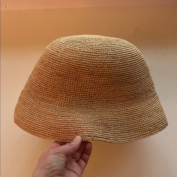 90s Chic Tan Straw Woven Bucket Hat Summer Vacation - Picture 4 of 7